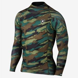 Hurley Men's Green and Brown Camo wetsuit top